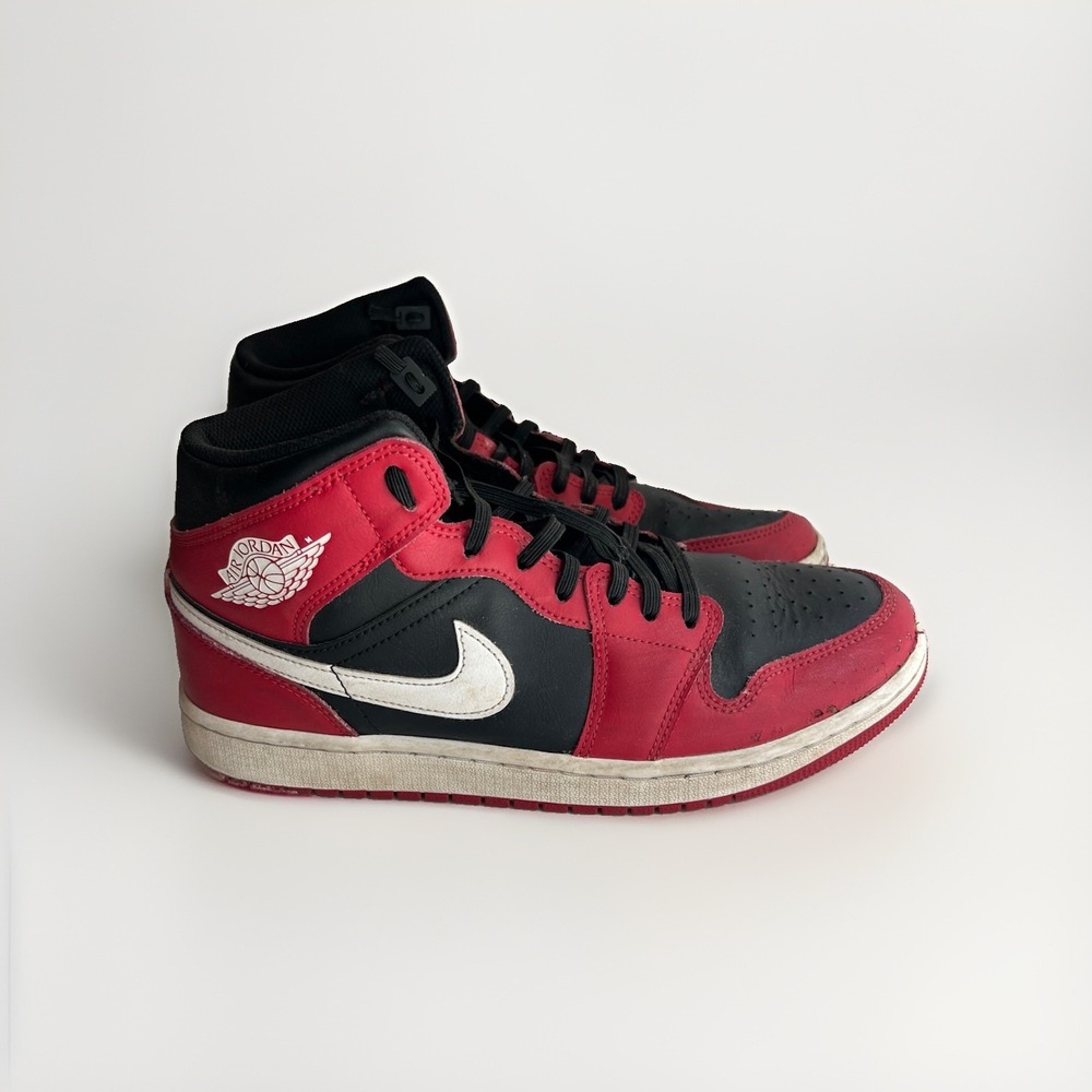 MEN'S AIR JORDAN 1 MID BLACK WHITE GYM RED SHOES DQ8426 061